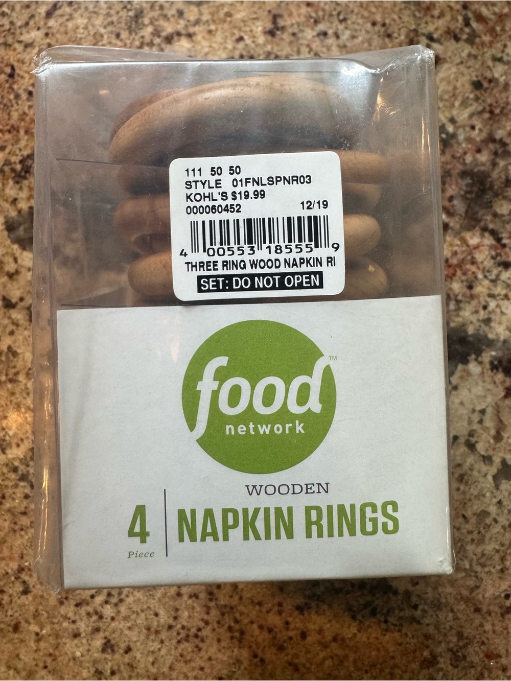 Food Network Natural Wood Napkin Rings - Light Brown Set of 4